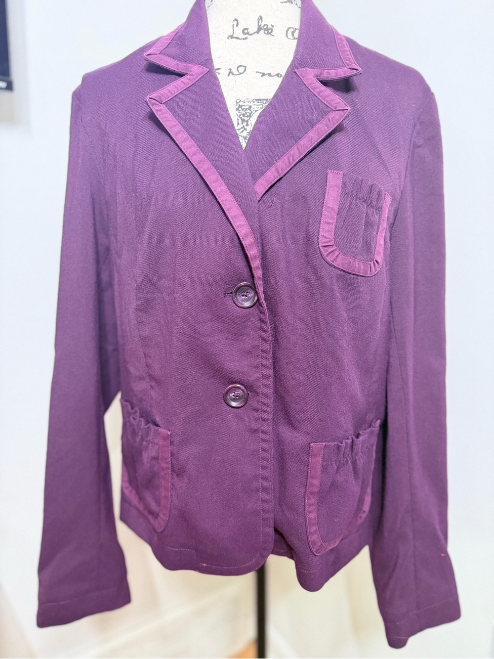 Hillard & Hanson XL Purple Ruffle Pocket Blazer Jacket Dark Academia Whimsical